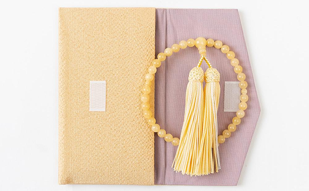 【意匠京念珠板倉】京念珠 イエローオニキス 8mm 正絹房 / ちりめん数珠袋(念珠入れ)&証明書付（京都府伝統産業優秀技術）