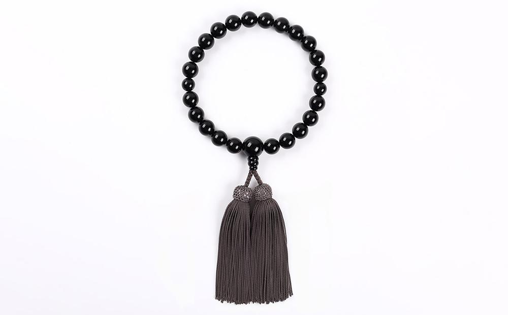 【意匠京念珠板倉】数珠 念珠 京念珠 黒オニキス 12mm玉 すべての宗派で使える 片手略式 男性用 黒 ブラック 正絹房 / 数珠袋(念珠入れ)&化粧箱&証明書付（京都府伝統産業優秀技術）