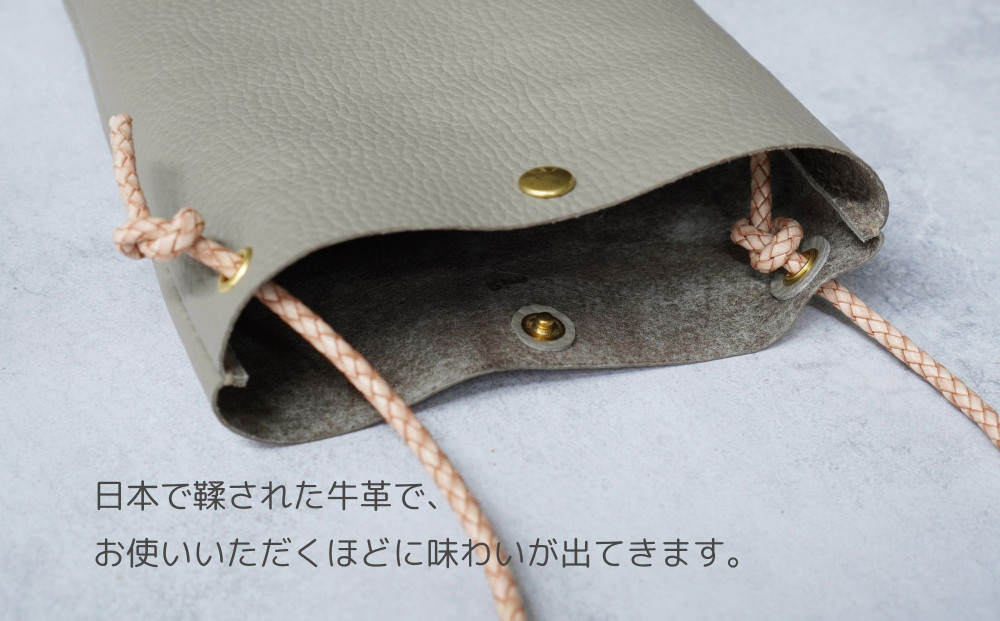 【革工房Rim】タテ型ポシェット 〈灰（シュリンク加工）〉 [ 京都 ポシェット ハンドメイド コンパクト 本革 バッグ 人気 おすすめ 鞄 かばん 革 レザー 手作り クラフト ギフト プレゼント お取り寄せ 通販 送料無料 ふるさと納税 ]