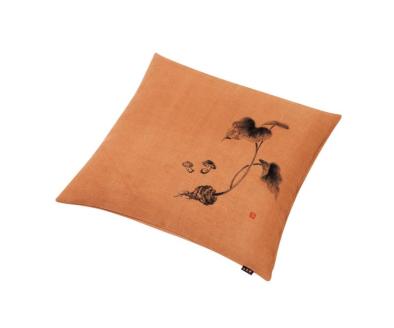 【工夫庵】柿渋染め手描き座布団「かぶら」「くわい」「ひょうたん」「なす」4枚セット