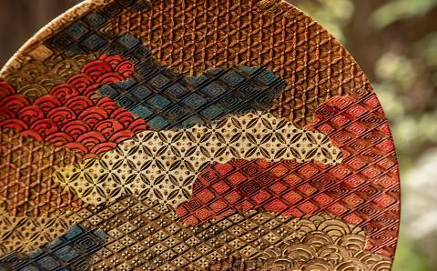 【三彩工房】京小紋彫刻皿（9寸）