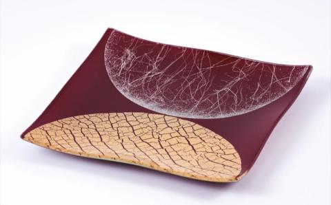 【金彩工芸山田】氷割の月（赤黒）　金彩友禅ガラスの器