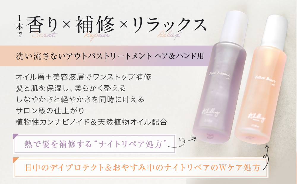 【&Chilling CBD】パフュームトリートメント イエロービーチgM.＆ピンクラグーンgN.［ 京都 美容 ブランド アンドチリング 洗い流さないヘアートリートメント ボディケア・ハンドケアにも 人気 おすすめ コスメ ギフト プレゼント お取り寄せ 通販 送料無料 ふるさと納税 ］