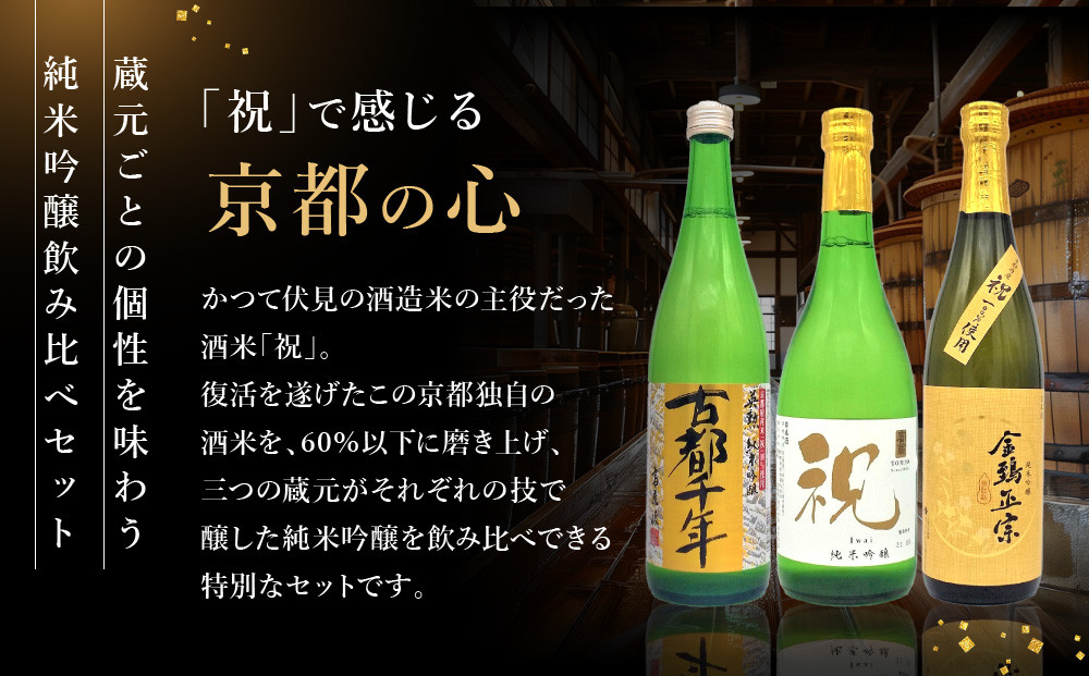 【吟醸酒房 油長】京都伏見の酒 京の酒米「祝」 純米吟醸飲み比べセット ［ 京都 伏見 酒房 飲み比べ 純米吟醸 人気 おすすめ お酒 日本酒 地酒 ご当地 酒蔵 酒造 ギフト プレゼント お取り寄せ 通販 送料無料 ふるさと納税 ］