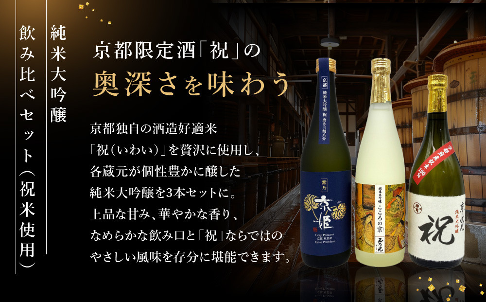 【京都伏見の酒】京の酒米「祝」 純米大吟醸飲み比べセット2［ 京都 伏見 酒房 飲み比べ 純米大吟醸 人気 おすすめ お酒 日本酒 地酒 ご当地 酒蔵 酒造 ギフト プレゼント お取り寄せ 通販 送料無料 ふるさと納税 ］