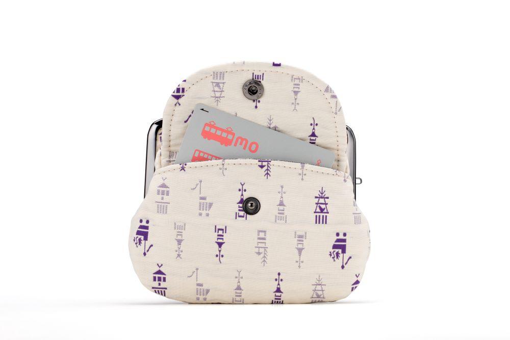 【荒川】 京都ならでは！ふっくらふくれ織親子がま口 鉾柄【白×紫】