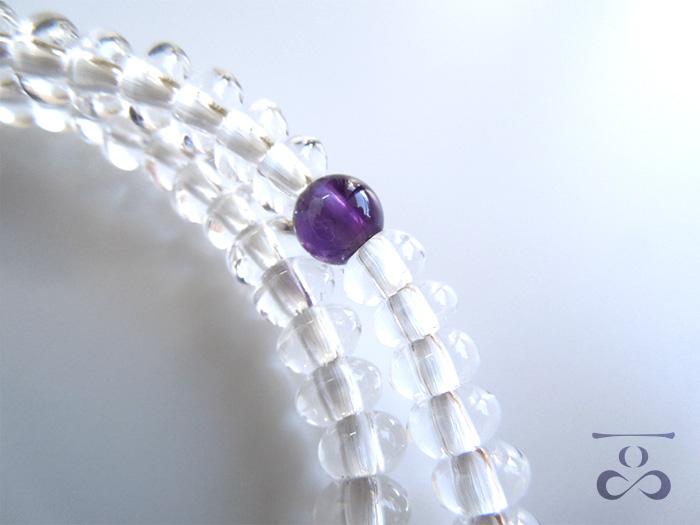 【京都 安田念珠店】 ≪一品（ひとしな）シリーズ≫ 水晶108玉ブレス紫水晶仕立