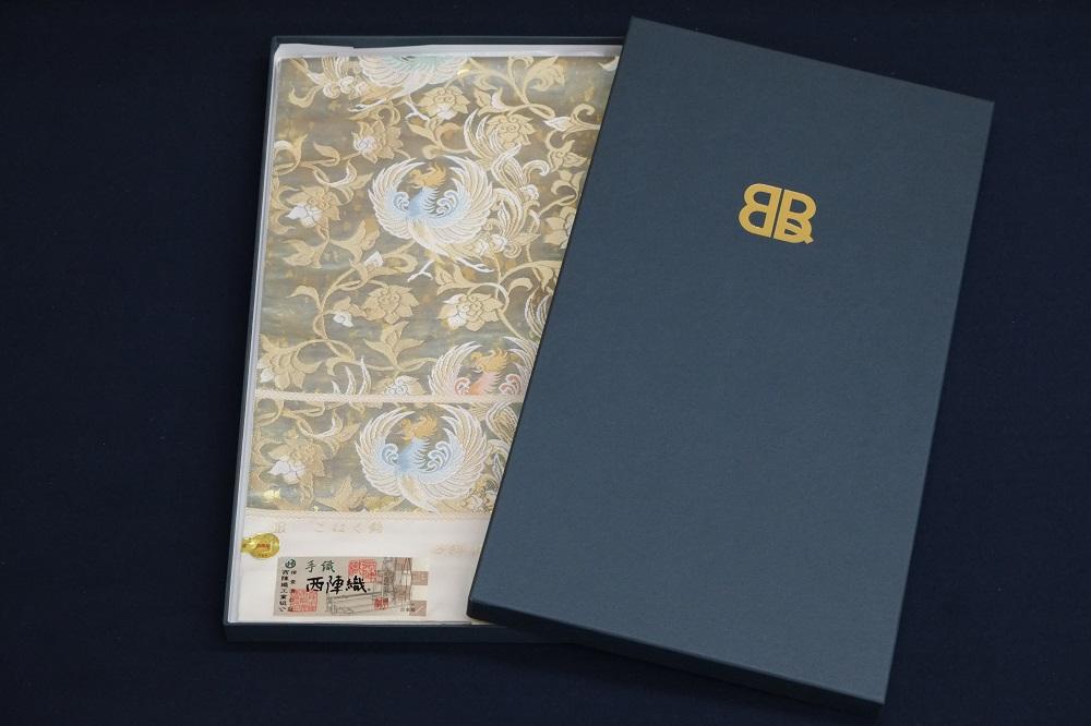 【服部織物】 手織こはく錦袋帯 鳳凰唐草文様（お仕立付）