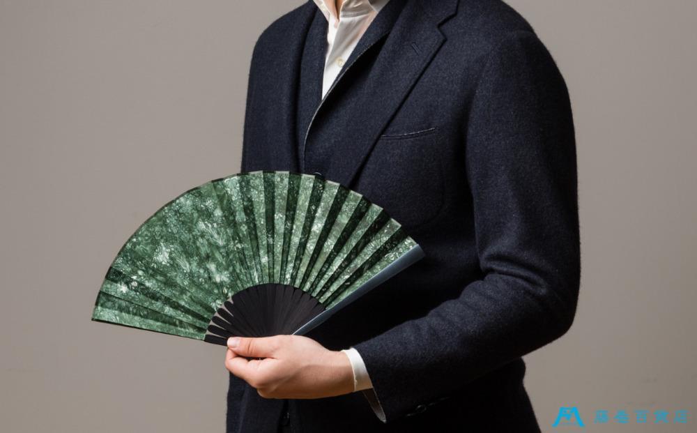 藤巻百貨店別注 創業300年白竹堂×伝統工芸士重野泰正 鹿革（ディアスキン）京鹿の子絞り扇子【グリーン】