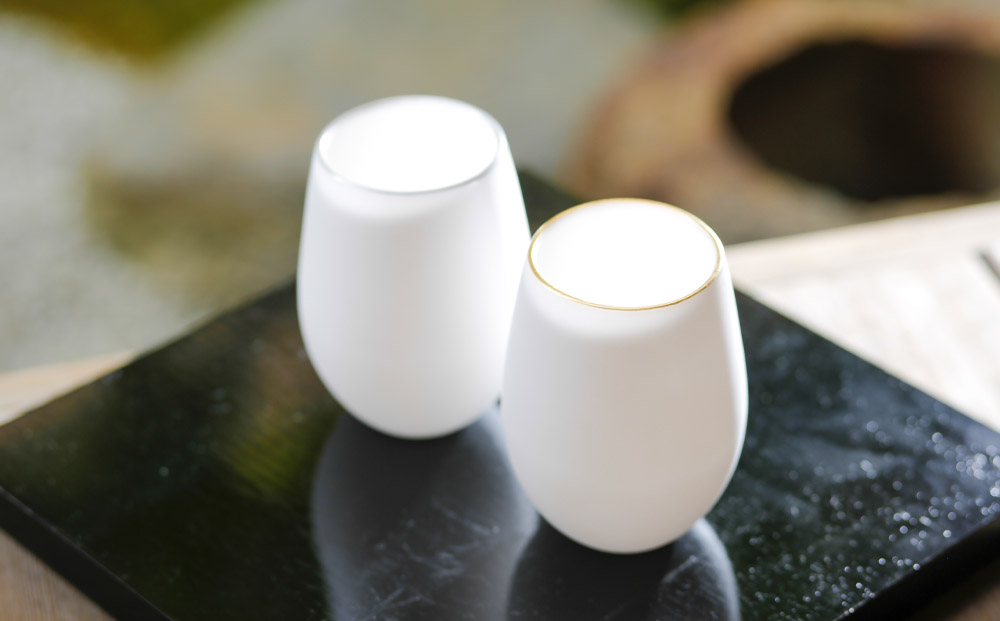 【陶あん】釉玻璃カップ２個セット（金フチ・銀フチ）