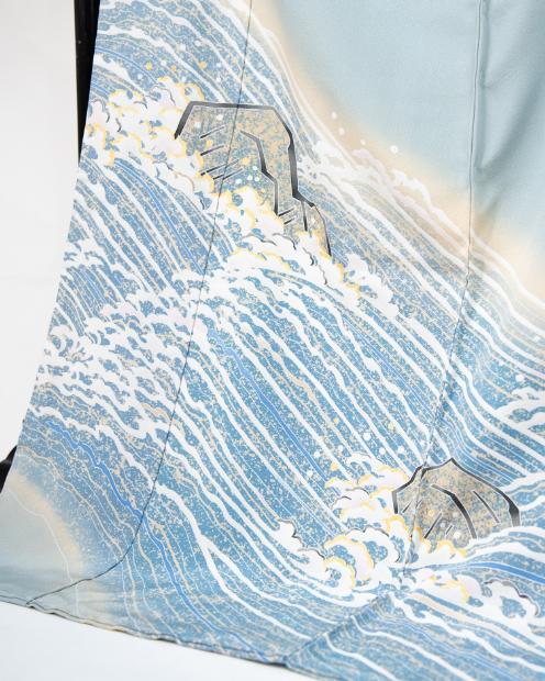 【池内友禅】手描友禅染 色留袖（岩に流水文）