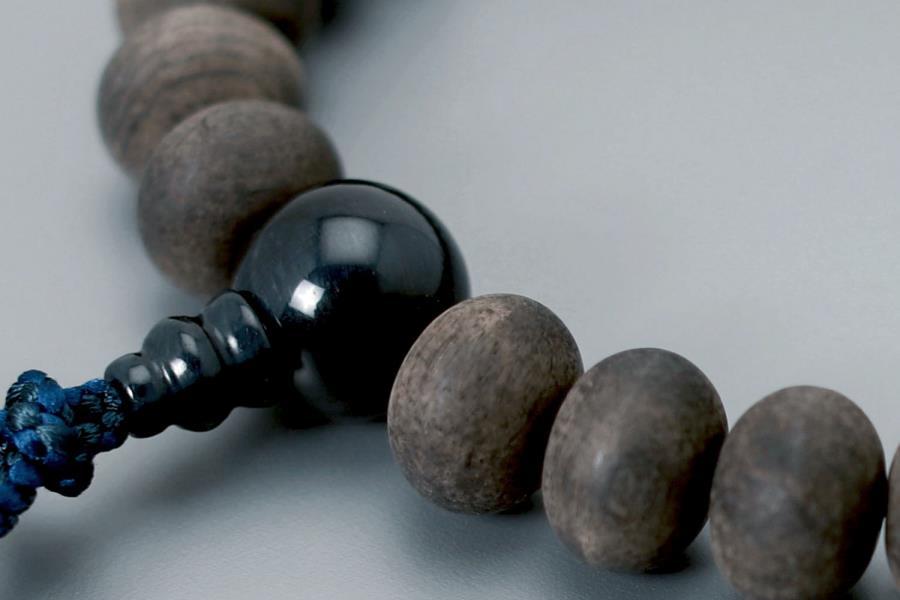 【京念珠】数珠 すびき黒檀 みかん玉 青虎目石 正絹頭房【土屋念珠店/男性用/メンズ/念珠/略式/3609】