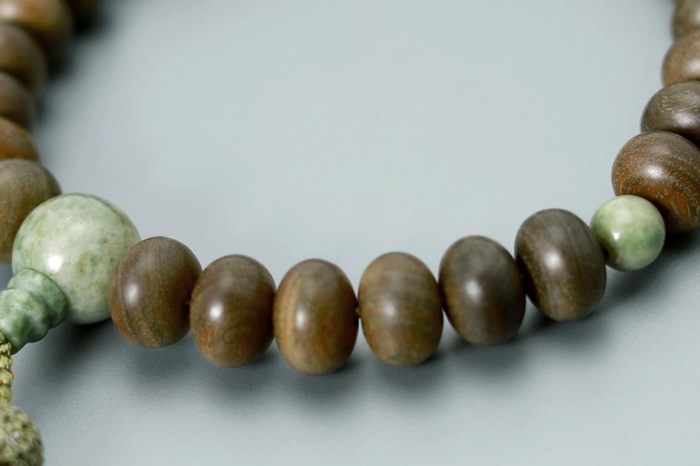 【京念珠】数珠 緑檀 独山玉 正絹房【土屋念珠店/男性用/メンズ/念珠/略式/3682】