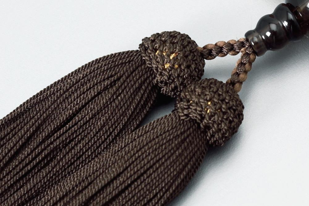 【京念珠】 艶消し縞黒檀 光景21玉 茶水晶 正絹頭房【土屋念珠店/男性用/メンズ/念珠/略式/3676】