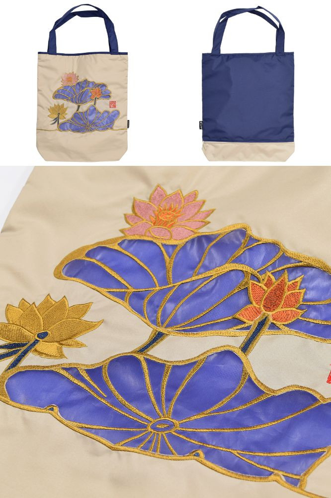 【シノワズリーモダン京都】Ki-yan キーヤンカットワーク刺繍 防水・撥水トートバッグ 蓮花・モカ［ 京都 日傘 ブランド 防水 撥水 トート 濡れた傘を入れてもOK カットワーク刺繍 おしゃれ 人気 おすすめ レディス 女性用 ギフト プレゼント お取り寄せ 通販 送料無料 ふるさと納税 ］