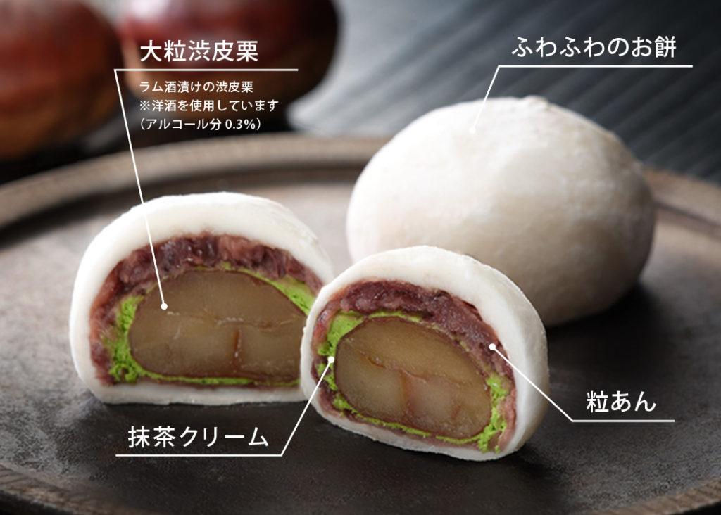 【仁々木】テレビで多数紹介！｜祇園ぽっちり・抹茶クリームと渋皮栗のセット 4個入り(フルーツ大福/祇をんににぎ)［ 京都 祇園 スイーツ お菓子 人気 おすすめ フルーツ 果物 くだもの おいしい 可愛い 抹茶 いちご あまおう ぶどう 栗 ギフト プレゼント 贈答 お取り寄せ ］ 