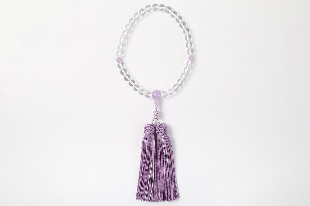 【意匠京念珠板倉】京念珠 数珠 女性用 水晶 藤雲石入 念珠袋セット・桐箱&証明書付（京都府伝統産業優秀技術継承）