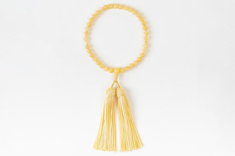 【意匠京念珠板倉】京念珠 イエローオニキス 8mm 正絹房 / ちりめん数珠袋(念珠入れ)&証明書付（京都府伝統産業優秀技術）