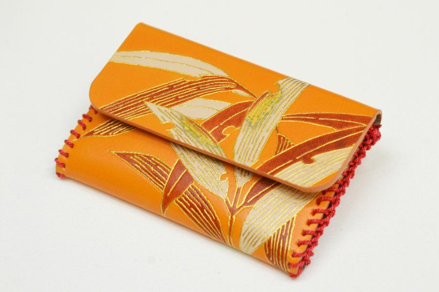 【染工房正茂】手描友禅 レザー名刺入れ《笹》