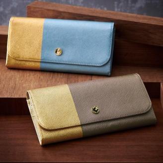 【金箔押　山村】DAYBREAK 長財布 【アクア】