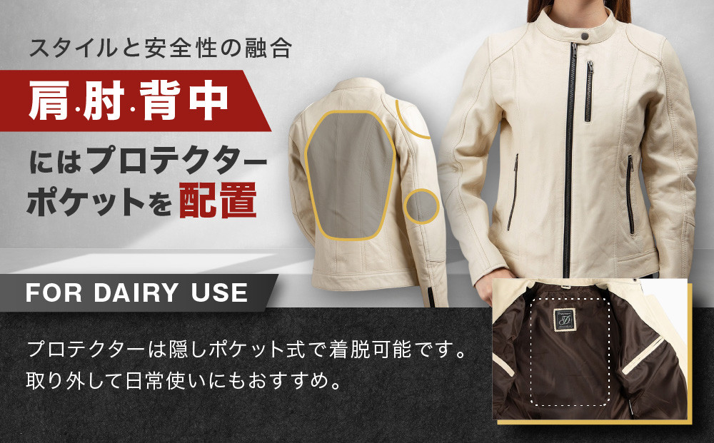 【デグナー】レディースレザージャケット[FR20SJ-9] アイボリー Lサイズ｜バイク バイクギア バイク用品 バイクグッズ 人気ブランド［ 京都 バイクギア ブランド レザージャケット 革ジャン レシース おしゃれ かっこいい 人気 おすすめ ジャケット 革 レザー ヴィンテージ ツーリング ライダー バイカー 通販 送料無料 ふるさと納税 ］