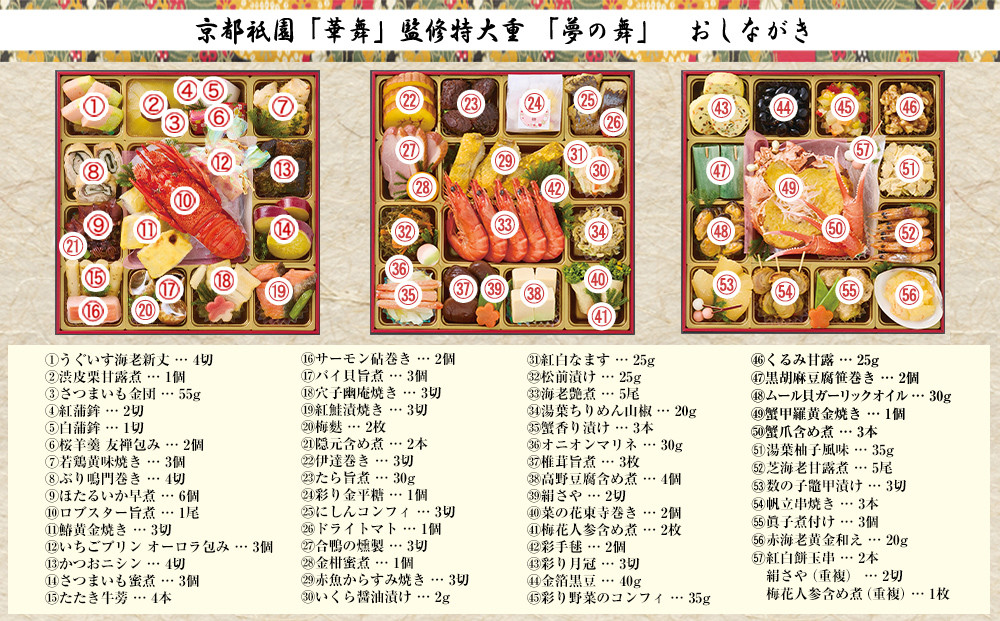 【京都祇園 華舞】冷蔵おせち 特大重三段重「夢の舞」(約5人前)［ 京都 祇園 京懐石 料亭 おせち 大人気 おすすめ 2026 正月 お節 おせち料理 お取り寄せ 送料無料 年内配送 ふるさと納税 ］