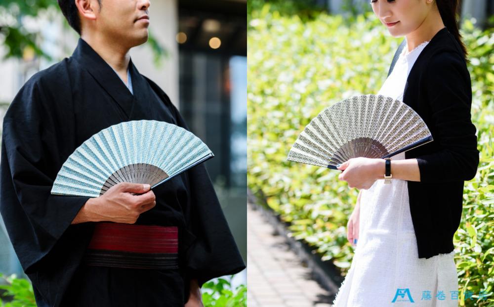 藤巻百貨店オリジナル「白竹堂×長谷川松寿堂」京友禅和紙紗綾形扇子【ブルー】