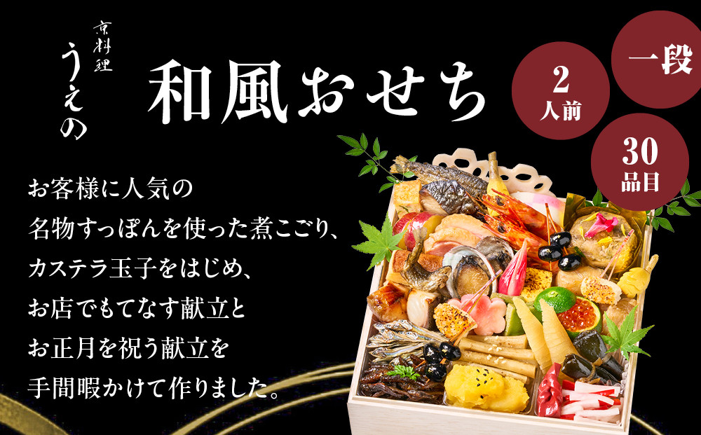 【大丸京都店おすすめ品】＜京料理 うえの＞和風おせち一段 2人前 ＜大丸京都店おすすめ品＞｜京都 東山 本格料亭おせち 和風 人気［ 料亭の和風おせち 一段 2人 京料理 京懐石 グルメ おいしい 人気 おすすめ 2026 正月 お祝い お取り寄せ 通販 送料無料 年内配送 ふるさと納税 ］