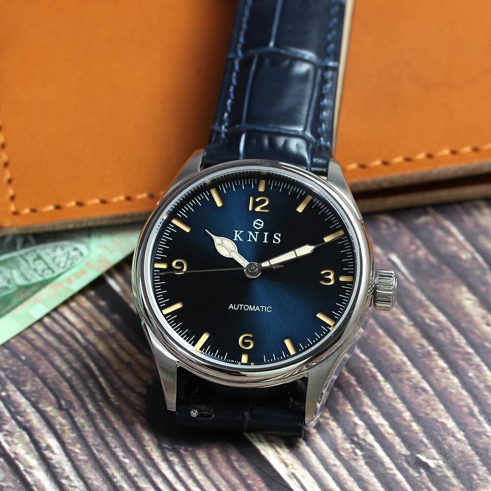 【KNIS KYOTO】レトロモダン 日本製 自動巻き 腕時計 革ベルト レザー ブルー［ 京都発 腕時計 ブランド おしゃれ 人気 おすすめ ウォッチ 時計 高級 ファッション お取り寄せ 通販 ニス ふるさと納税 ］