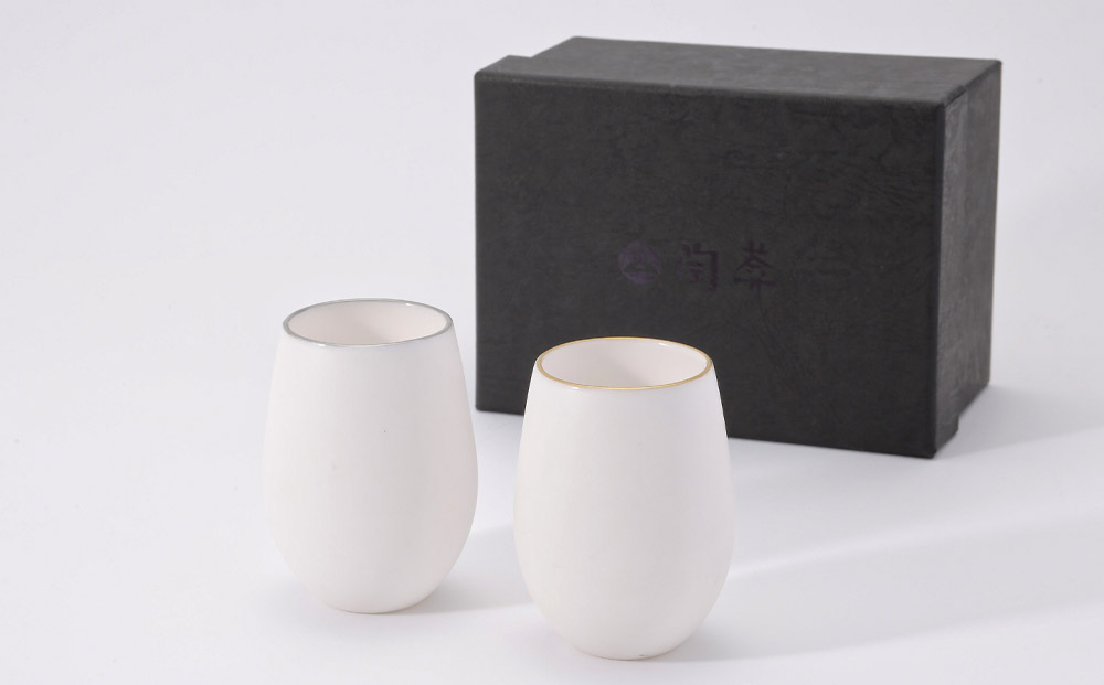 【陶あん】釉玻璃カップ２個セット（金フチ・銀フチ）