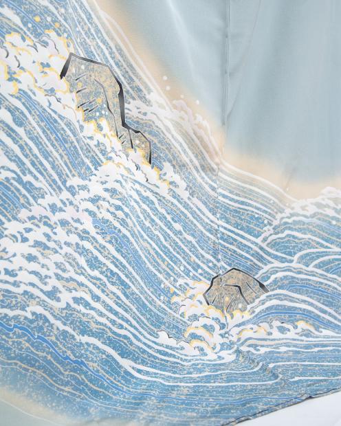 【池内友禅】手描友禅染 色留袖（岩に流水文）