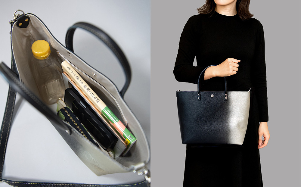 【池内友禅】SOMEA brume レザートートバッグM(幽玄 (黒×白金) 箔ぼかし) ｜京都 友禅染 ブランド バッグ 鞄 人気［ かばん トートバッグ ショルダーバッグ おすすめ 革製品 本格 通勤 雑貨 高級 男女兼用 お取り寄せ 通販 送料無料 ふるさと納税 ］