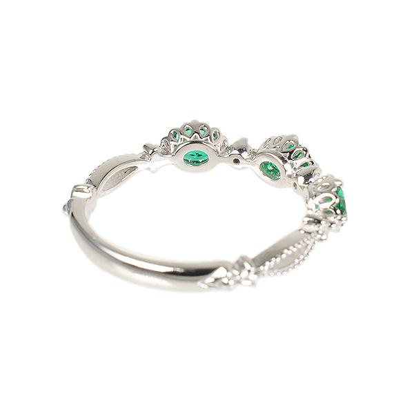 【京セラ】クレサンベール〈エメラルド・天然ダイヤモンド〉リング【オーバル3石/アンティーク風/5月誕生石/K18ホワイトゴールド/WRGE2635】