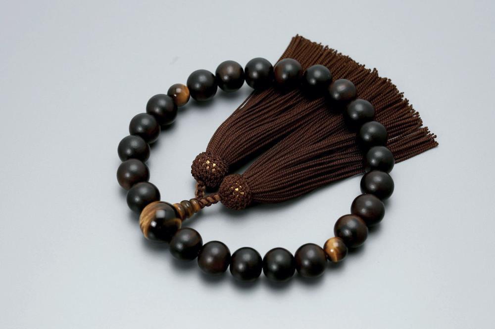 【京念珠】数珠 縞黒檀 虎目石 正絹房【土屋念珠店/男性用/メンズ/念珠/略式/3595】