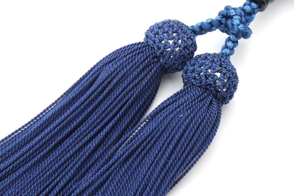 【京念珠×京ちりめん】青虎目石 数珠袋付き ブルー【土屋念珠店/男性用/メンズ/数珠/略式/仏具】