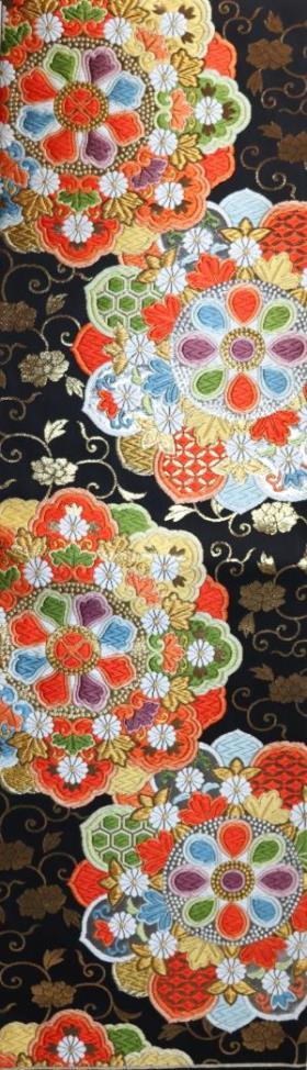 【山口成織物】西陣織 黒地 袋帯 牡丹唐草地大華文【お仕立付き】