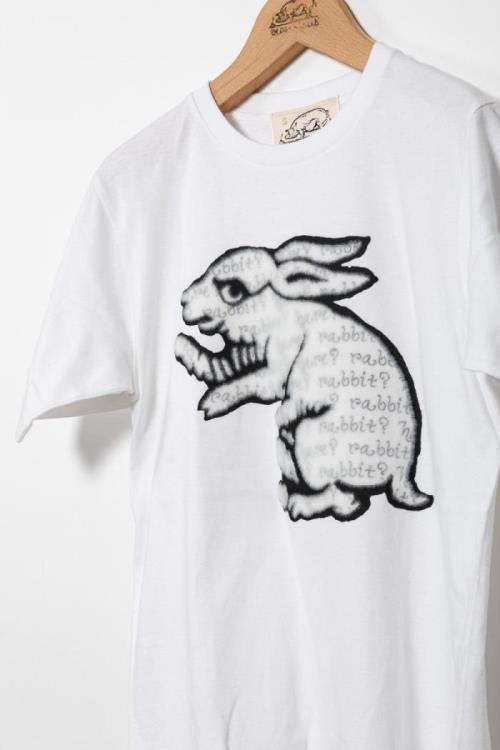 直植毛フロッキーTシャツ　ウサギ白　(Sサイズ)