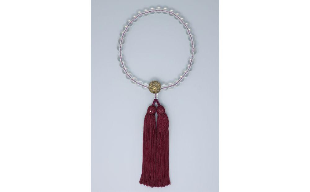 【神戸珠数店】〈京念珠〉空女華薩摩「黒地金彩」特上水晶 女性用数珠