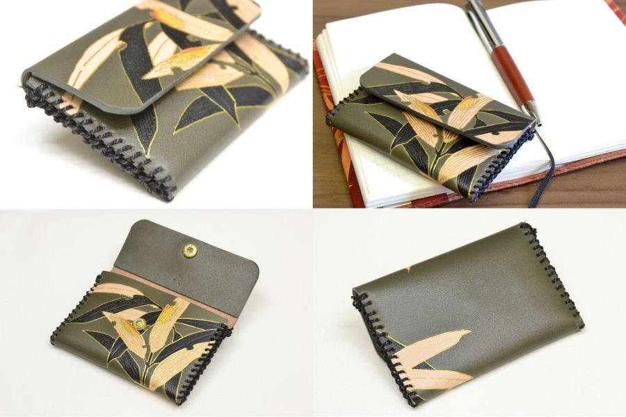 【染工房正茂】手描友禅 レザー名刺入れ《笹》