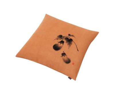 【工夫庵】柿渋染め手描き座布団「かぶら」「くわい」「ひょうたん」「なす」4枚セット