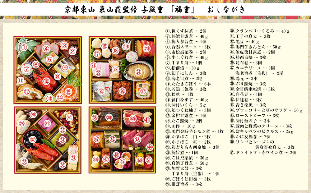 【京都東山・東山荘】監修おせち 福重 約4～5人前｜京おせち 本格料亭おせち 人気おせち［ 京都 料亭 老舗 おせち 京料理 人気 おすすめ 2026 正月 お祝い おせち料理 グルメ ご自宅用 お取り寄せ 通販 送料無料 ふるさと納税 ］