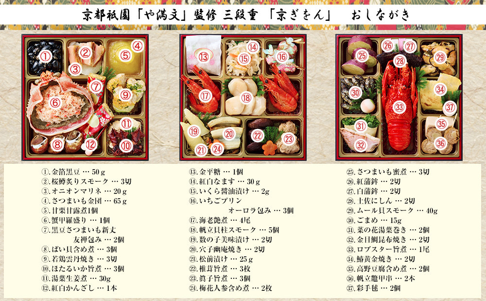 【京都祇園 料亭や満文】監修 三段重「京ぎをん」約3～4人前｜京おせち 本格料亭おせち 人気おせち［ 京都 料亭 おせち お節 3段 3人 4人 京料理 人気 おすすめ おいしい 2026 正月 お祝い おせち料理 グルメ ご自宅用 お取り寄せ 通販 送料無料 ふるさと納税 ］