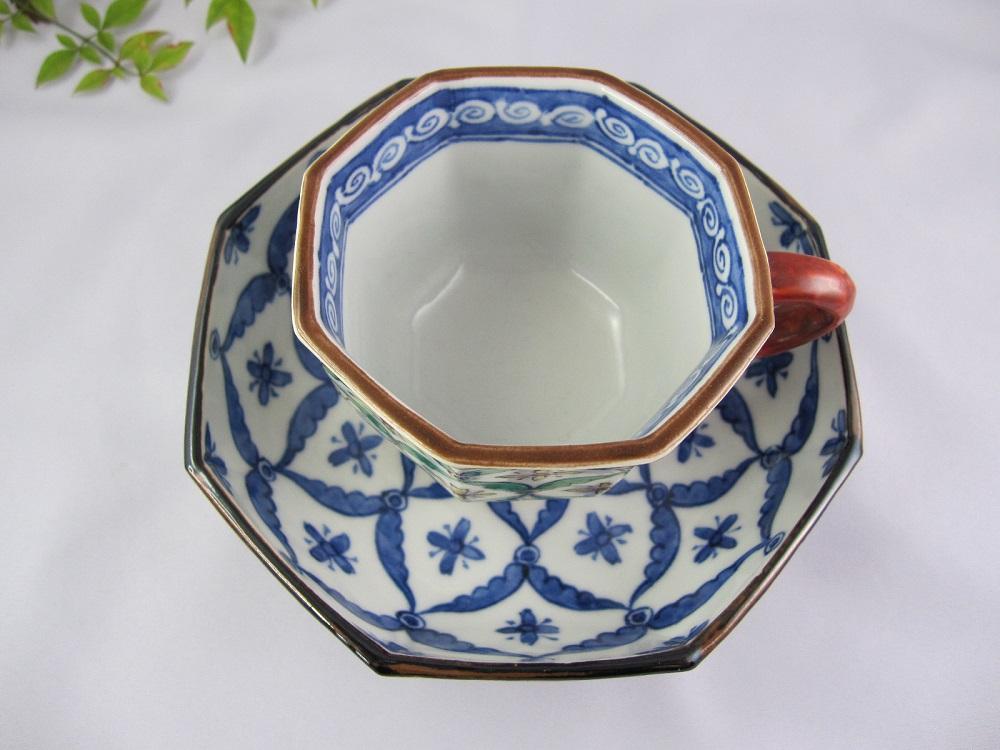 【京陶きよみず】清水焼 染付色絵七宝紋珈琲碗皿  カップ＆ソーサーセット