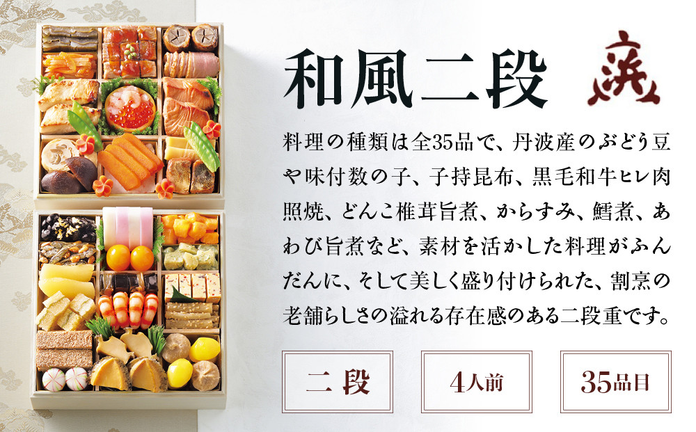 【大丸京都店おすすめ品】＜京ぎをん浜作主人＞監修 和風二段 4人前【大丸京都店おすすめ品】｜京都 本格和風おせち 人気おせち［ 京都 料亭 老舗 おせち 京料理 人気 おすすめ 2026 正月 お祝い おせち料理 グルメ ご自宅用 お取り寄せ 通販 送料無料 ふるさと納税 ］