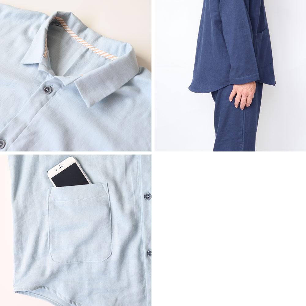 【岩本繊維】和晒京ふたえガーゼ メンズパジャマ【Sサイズ・ヴィンテージデニム】