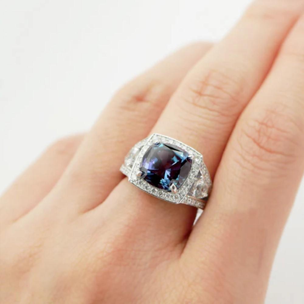 【高島屋選定品】＜京セラ＞クレサンベール＜アレキサンドライト／ダイヤモンド／プラチナ＞PT900 リング クッションカット 6月誕生石 ［ 京都 宝石 ジュエリー 人気 おすすめ 高級  特別 おしゃれ ファッション ブランド ダイヤ アレキサンドライト ］