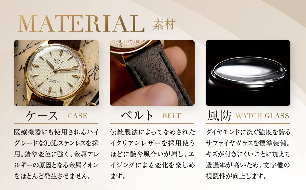 【KUOE】アンティーク腕時計 ROYAL SMITH 90-006 ゴールドケース アイボリー文字盤｜京都発 腕時計 メディア掲載多数 人気ブランド おしゃれ［ アンティークデザインウォッチ 自動巻き 35mm ケース 男女兼用 おすすめ プレゼント お祝い お取り寄せ 通販 送料無料 ふるさと納税 ］