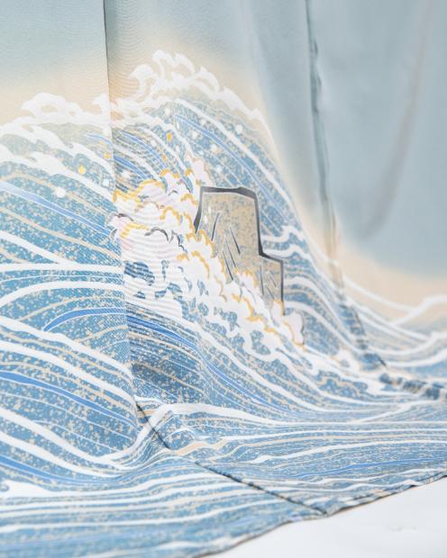 【池内友禅】手描友禅染 色留袖（岩に流水文）