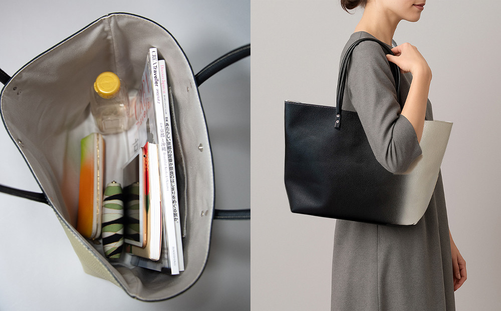 【池内友禅】SOMEA brume レザートートバッグL(幽玄 (黒×白金) 箔ぼかし)｜京都 友禅染 ブランド バッグ 鞄 人気［ かばん トートバッグ おすすめ 革製品 本格 通勤 大容量 雑貨 高級 男女兼用 お取り寄せ 通販 送料無料 ふるさと納税 ］