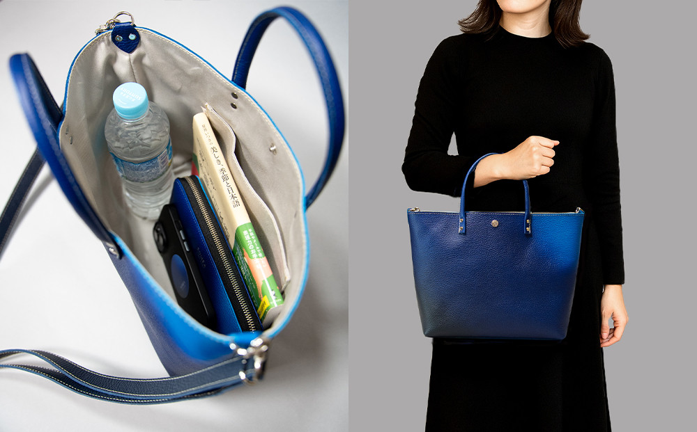 【池内友禅】SOMEA brume レザートートバッグM(タンゴブルー) ｜京都 友禅染 ブランド バッグ 鞄 人気［ かばん トートバッグ ショルダーバッグ おすすめ 革製品 本格 通勤 雑貨 高級 男女兼用 お取り寄せ 通販 送料無料 ふるさと納税 ］